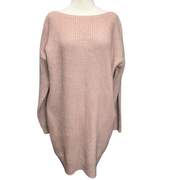 Theory Sweater Dress Womens L Pink Sabine Wool Blend Ribbed Knit Boat Neck Cozy - Picture 1 of 14